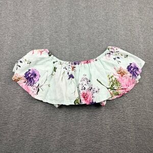 Uluwatu Women's M Medium Floral Off Shoulder Ruffle Crop Top Mint Green Rayon